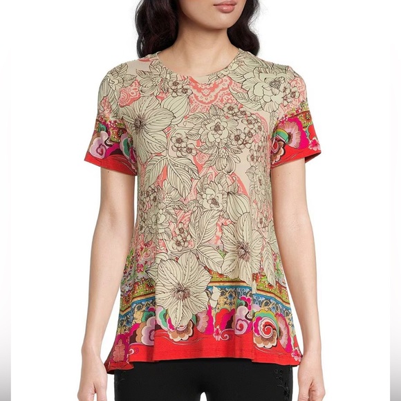 Johnny Was Janie Favorite Sketched Floral Bamboo Knit Jersey Tee Size Small - Picture 9 of 9